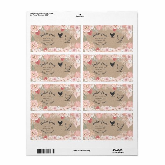 Étiquette bohemian floral rustic script Egg Carton Label (Feuille entière)