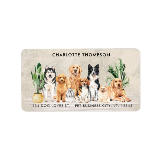 Étiquette Boho Aquarelle Chiens Chiens Chiens Chiens Animaux (Devant)