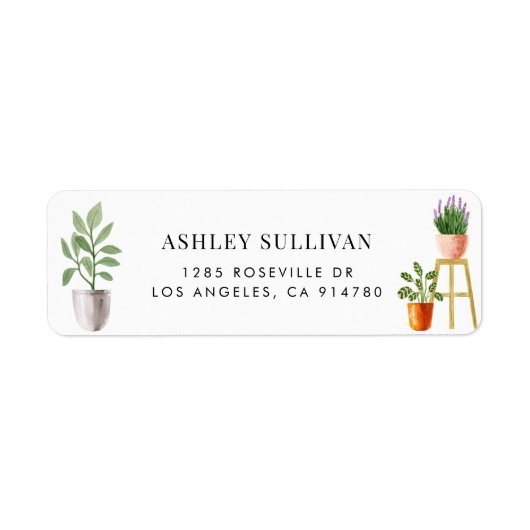 Étiquette Boho Aquarelle Poted Houseplants (Devant)