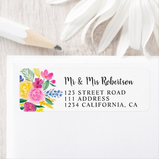 Étiquette Boho audacieux printemps rose fleurs jaune chic ma (En situation)