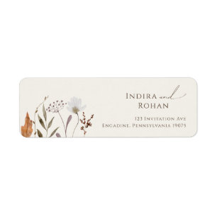 Étiquette Boho Automne Fleur sauvage Beige Adresse de retour
