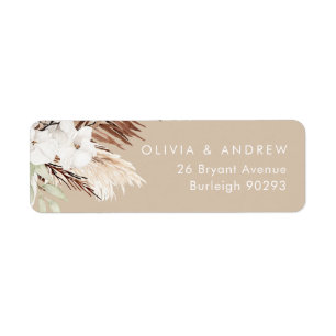 Étiquette Boho Beige Modern Floral Mariage Retour Adresse