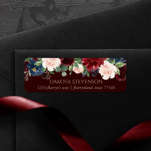 Étiquette Boho Bloom | Dark Elegant Red et Navy Adresse