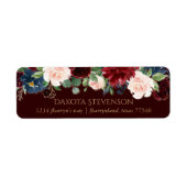 Étiquette Boho Bloom | Dark Elegant Red et Navy Adresse (Devant)