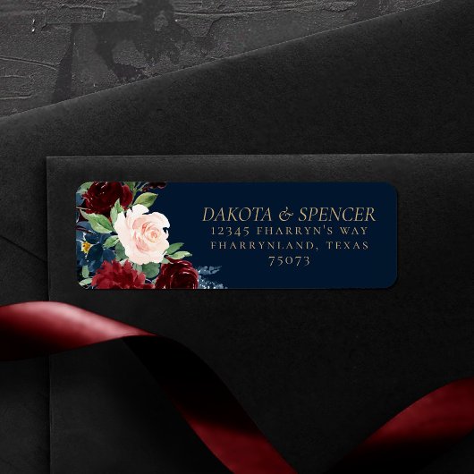 Étiquette Boho Blooms | Dark Navy Blue and Burgundy Address