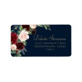 Étiquette Boho Blooms | Dark Navy Blue and Burgundy Address (Devant)