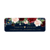 Étiquette Boho Blooms | Dark Navy et Burgundy Heart Address (Devant)