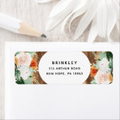 Étiquette Boho Botanical Rustic Wood Floral Adresse de retou (En situation)