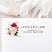 Étiquette Boho Bourgogne Aquarelle Autumn Flowers Mariage (En situation)