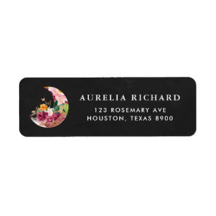 Étiquette Boho Burgundy Floral Moon Rustique Chalkboard