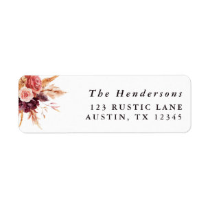 Étiquette Boho Burgundy Terracotta Floral Adresse de retour