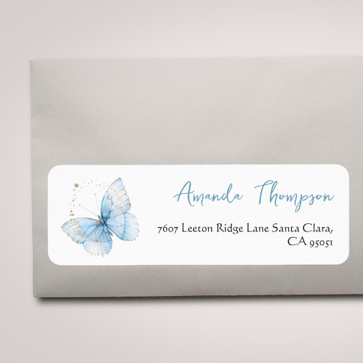 Étiquette Boho Butterfly Blue Floral Boy Baby Shower Address