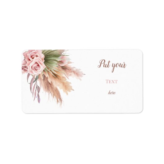 Étiquette Boho Chic Pampass Grass Dusty Rose Floral (Devant)
