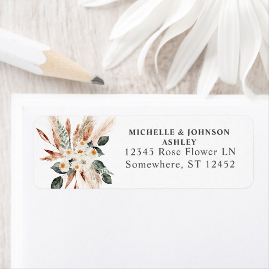 Étiquette Boho Copper Feuilles & Pampas Adresse de retour La (En situation)