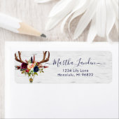 Étiquette Boho Crâne Bourgogne Blush Aquarelle Fleurs (En situation)