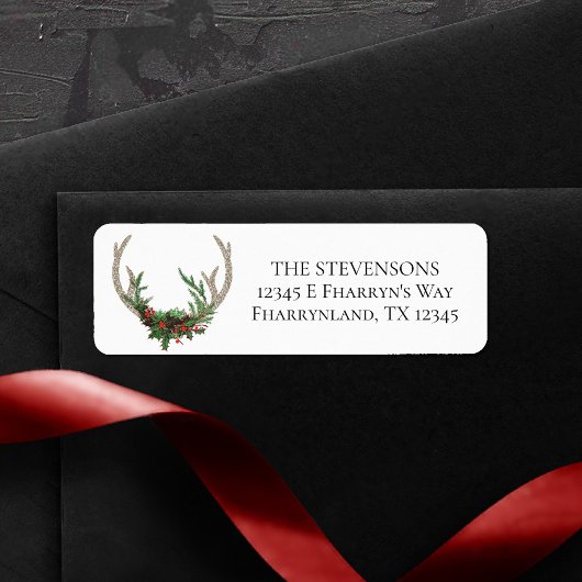 Étiquette Boho Deer Antlers | Adresse de Noël rustique