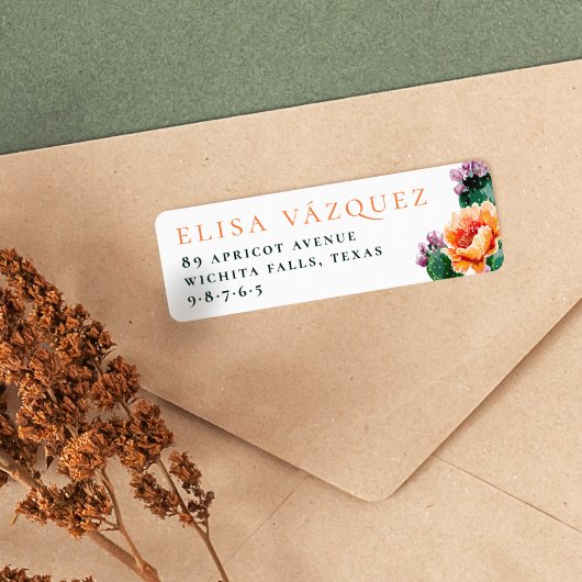 Étiquette Boho Désert Cactus & Fleurs Adresse de Retour