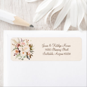 Étiquette Boho Design Rose Fleurs Mariage Adresse de retour