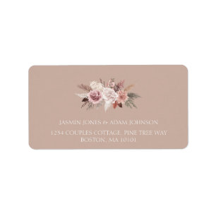 Étiquette Boho Dusty rose Fleurs séchées Adresse du Mariage