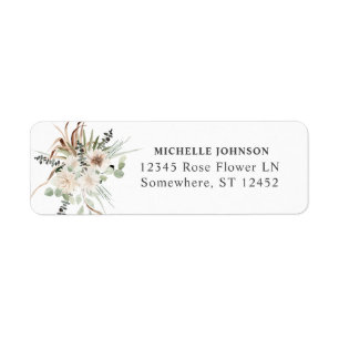 Étiquette Boho Eucalyptus Beige Floral Adresse de retour Lab
