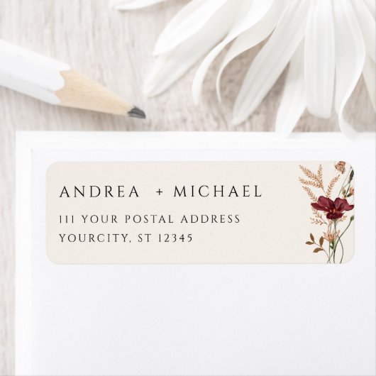 Étiquette Boho Fall Fleur sauvage Mariage Adresse de retour (En situation)