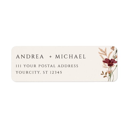 Étiquette Boho Fall Fleur sauvage Mariage Adresse de retour (Devant)