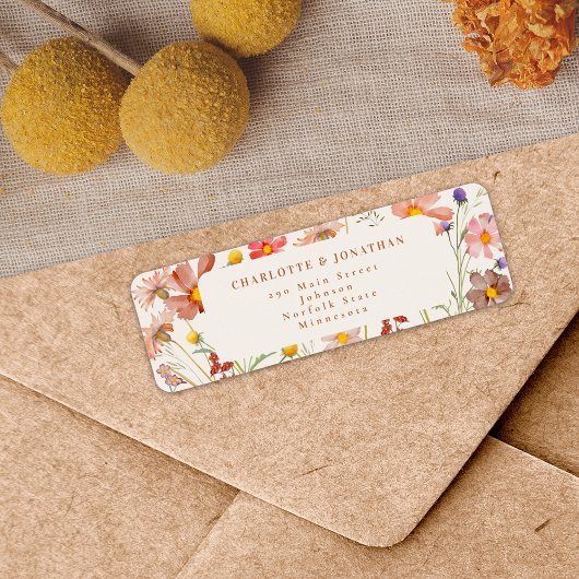 Étiquette Boho Fall Floral Terracotta Mariage beige