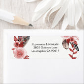 Étiquette Boho Feather Bourgogne Rose Wreath Adresse (En situation)