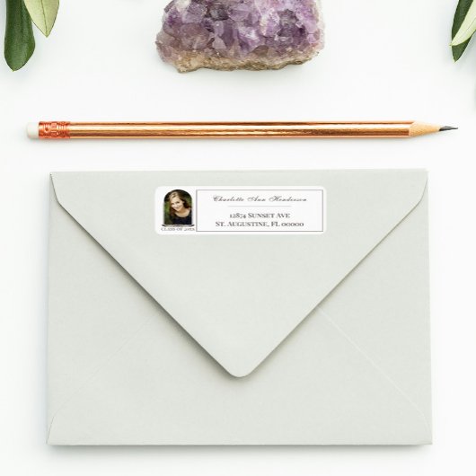 Étiquette Boho Feather Frame Photo Graduation Adresse