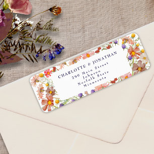 Étiquette Boho Fleur de Fleur Navale Bleu Blanc Mariage
