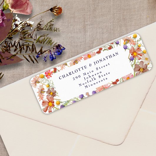 Étiquette Boho Fleur de Fleur Navale Bleu Blanc Mariage