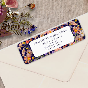 Étiquette Boho Fleur Sauvage Floral Bleu Nuit Blanc Mariage
