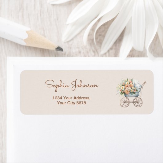 Étiquette Boho Floral Baby Carriage Adresse (En situation)