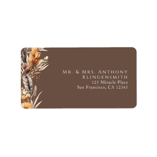 Étiquette Boho Floral Minimal Brown (Devant)