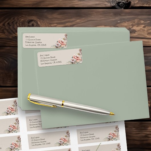 Étiquette Boho Floral Neutral Beige Adresse de retour