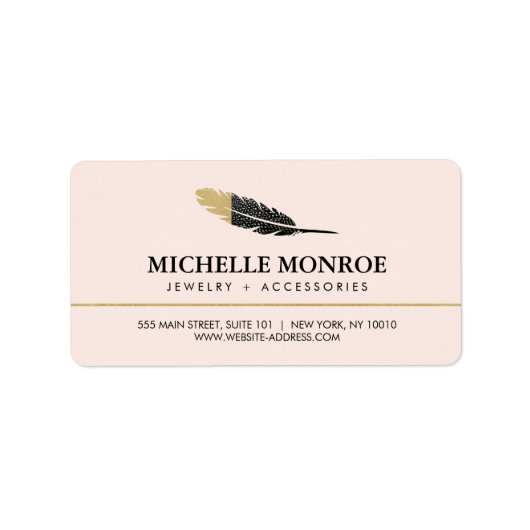 Étiquette Boho Gold tendance concepteur de plume rose (Devant)