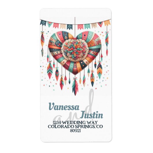 Étiquette Boho Heart Piniata Address (Devant)