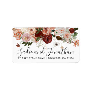 Étiquette Boho Marsala Pink Terracotta Florale Adresse