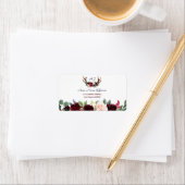 Étiquette Boho Merlot Marine Blue Floral Antlers Mariage (En situation)