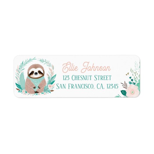 Étiquette Boho Mint Green Sloth Retourner l'adresse Étiquett (Devant)