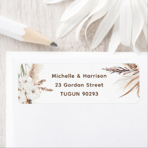 Étiquette Boho moderne blanc Floral Retour Adresse Mariage