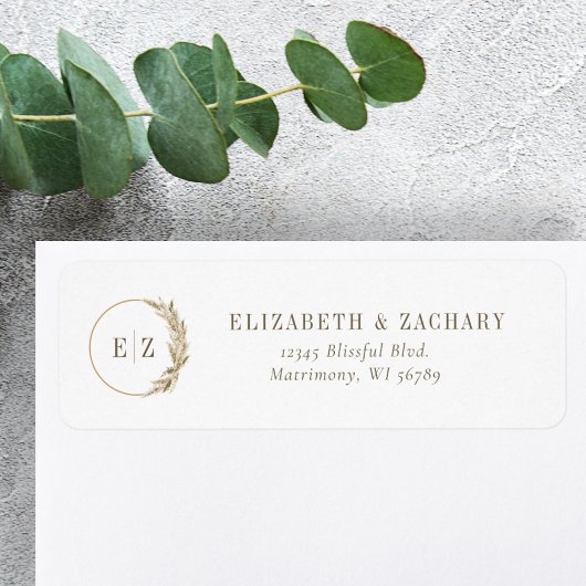 Étiquette Boho Pampas Grass Monogram Mariage Adresse de reto