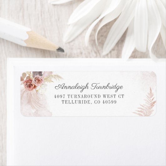 Étiquette Boho Pampas Grass Terracotta Script Retourner Adre (En situation)