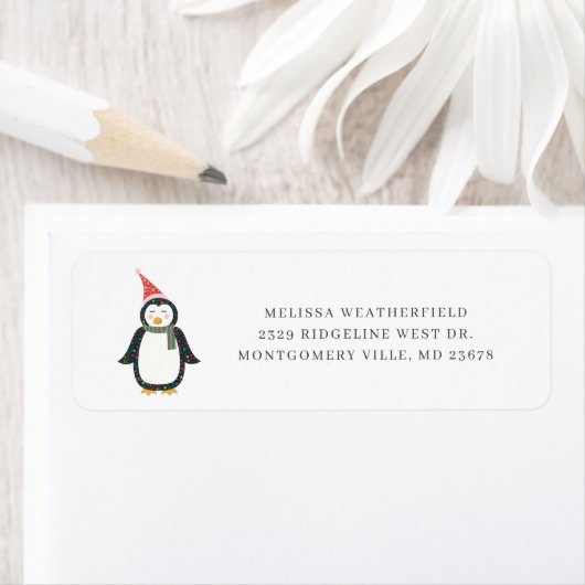 Étiquette Boho Penguin Chic Holiday Adresse de retour (En situation)