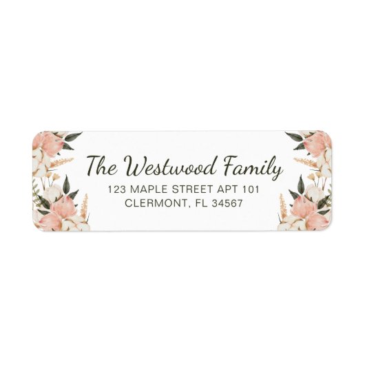 Étiquette Boho Pink Floral Nom de famille Adresse de retour (Devant)