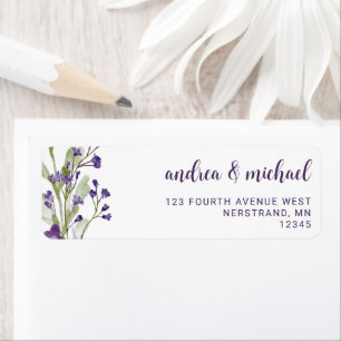 Étiquette Boho Purple Fleur sauvage Mariage Adresse de retou