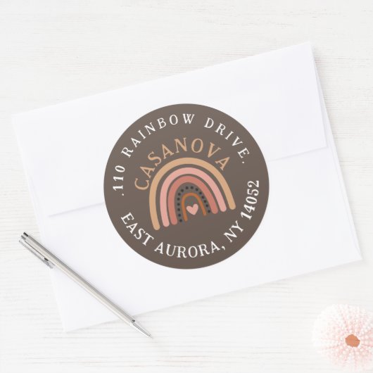 Étiquette Boho Rainbow Round Return (Enveloppe)