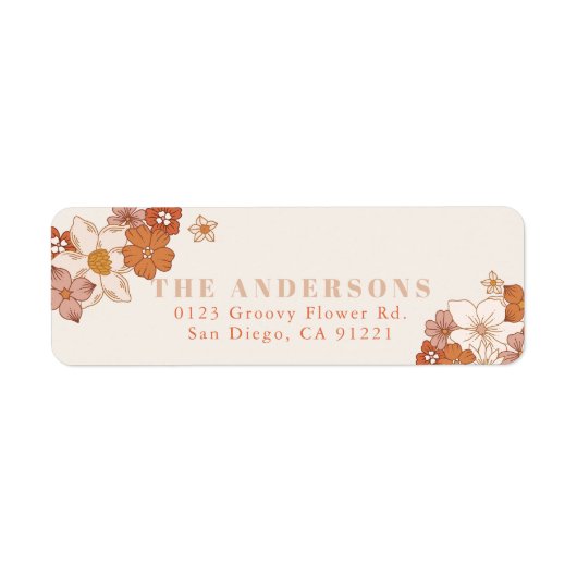 Étiquette Boho Retro Super Orange Floral (Devant)