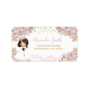 Étiquette Boho Rose Floral Girl First Holy Communion Adresse
