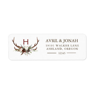 Étiquette Boho Rustic Floral Rose Antlers Monogramme Retour